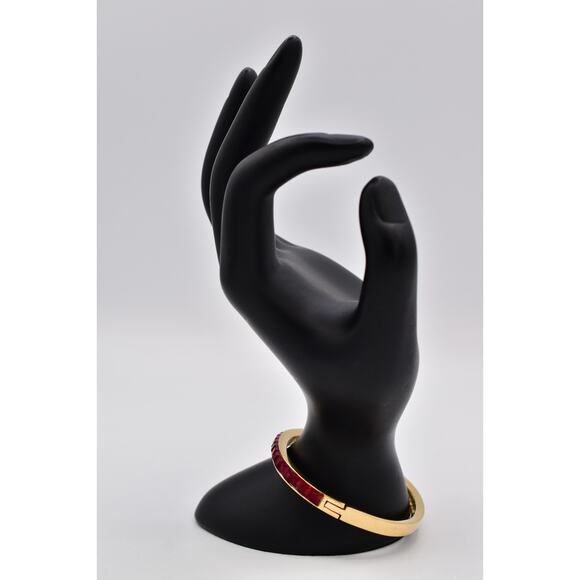 Givenchy Red Square Crystal Bangle Bracelet Gold Tone Shiny Signed 1980s BinO - Picture 5 of 12